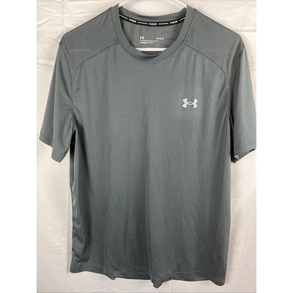 Under Armour Run Shirt Men's Large Gray Short Sleeve Performance Training Fitted - Picture 1 of 4